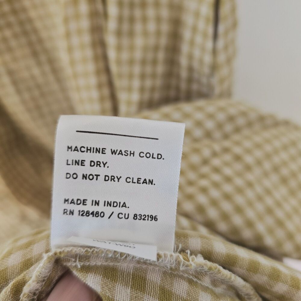 Pact Gingham Midi Dress Sz M Coastal Double Gauze Boho Olive Green Gold Cotton - Picture 9 of 12